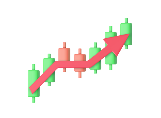 3d growth stock diagram financial graph candlestick with arrow up trading stock or forex png